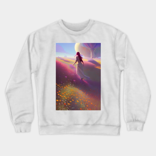 Cute Anime Girl in Field of Red Flowers & Trees - Future Crewneck Sweatshirt by Trendy-Now